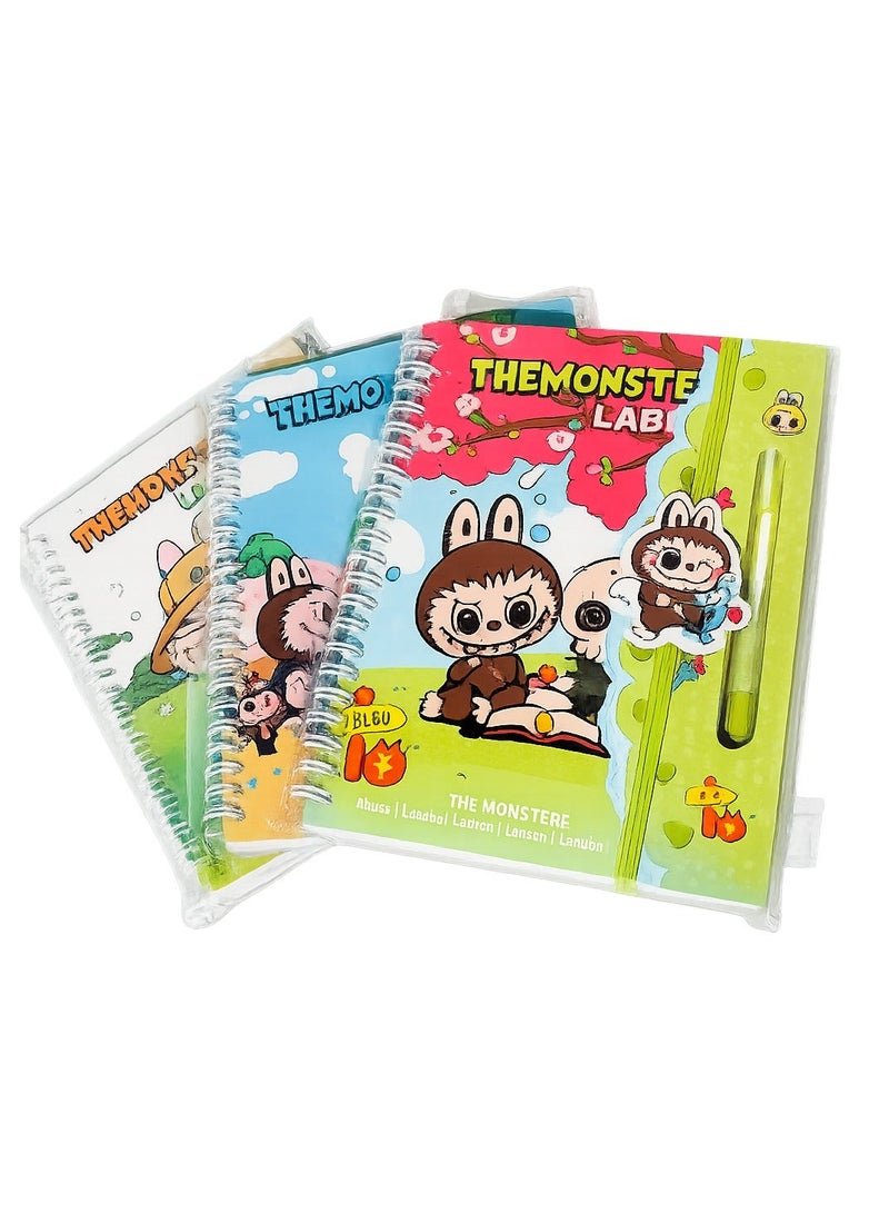 Labubu Cartoon Spiral Notebook Set with Pen & Elastic Band - Image 1